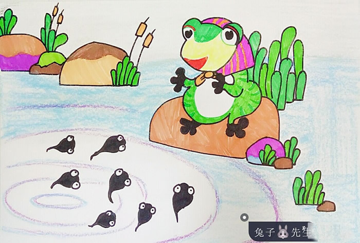 小蝌蚪找妈妈儿童画/蜡笔画图片