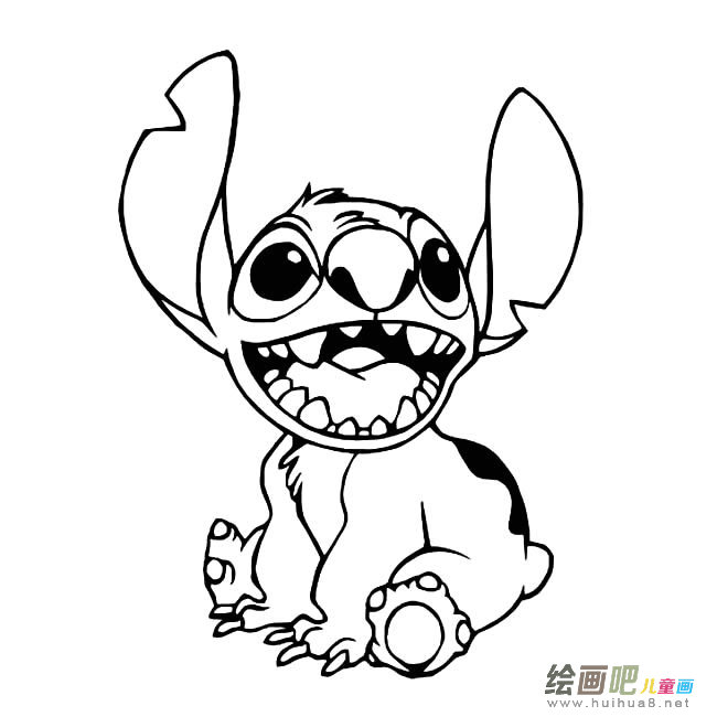 张大嘴史迪仔卡通简笔画步骤图片大全