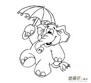 卡通打伞的大象简笔画图片