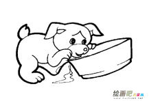 喝水的卡通小狗简笔画图片