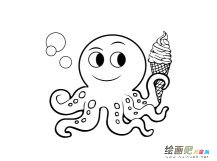 吃冰激凌的小章鱼简笔画图片
