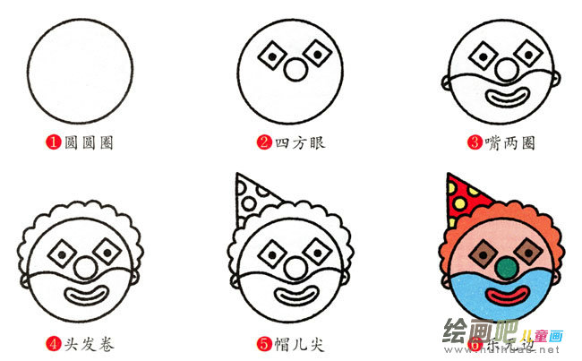 马戏团里的小丑简笔画步骤图片大全