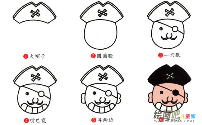 海盗简笔画步骤图片大全