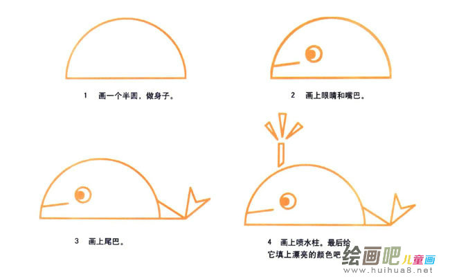 鲸鱼动物简笔画步骤图片大全