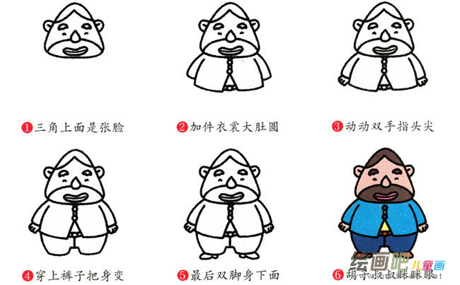 大胡子叔叔人物简笔画步骤图片大全