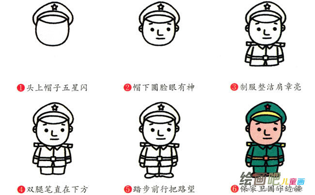 解放军人物简笔画步骤图片大全