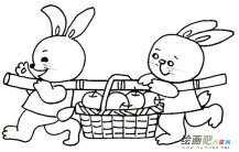 抬苹果的兔子动物简笔画步骤图片大全