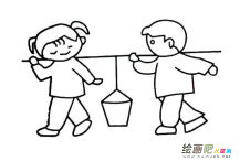 抬水桶的孩子简笔画步骤图片大全