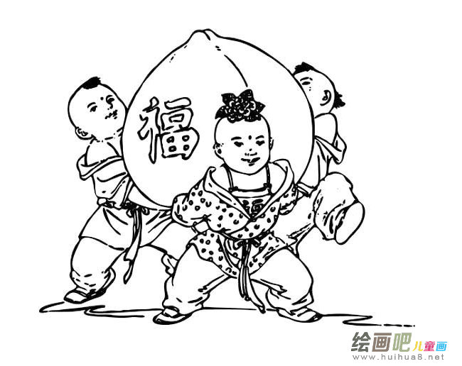 童子送福桃简笔画图片大全