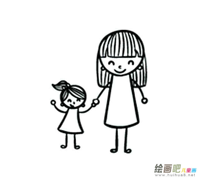 母女手牵手简笔画图片大全