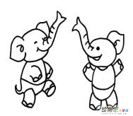 两只大象勾鼻子简笔画