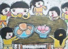关于中秋吃月饼的儿童画