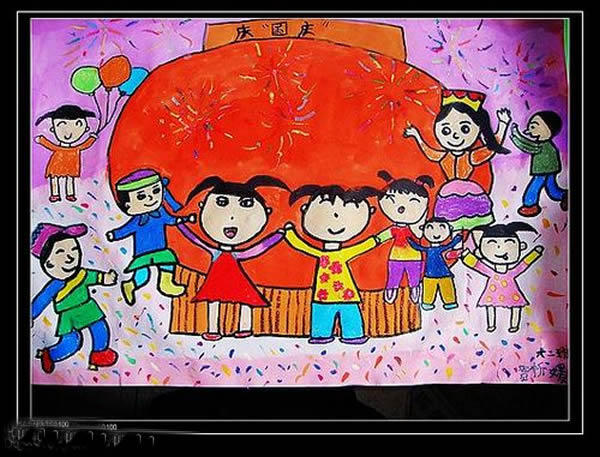关于国庆节的儿童画:各族人民迎国庆