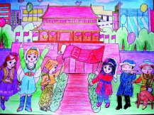 56个民族共度国庆节儿童画
