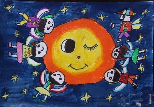 中秋节儿童画优秀作品欣赏 拥抱月亮
