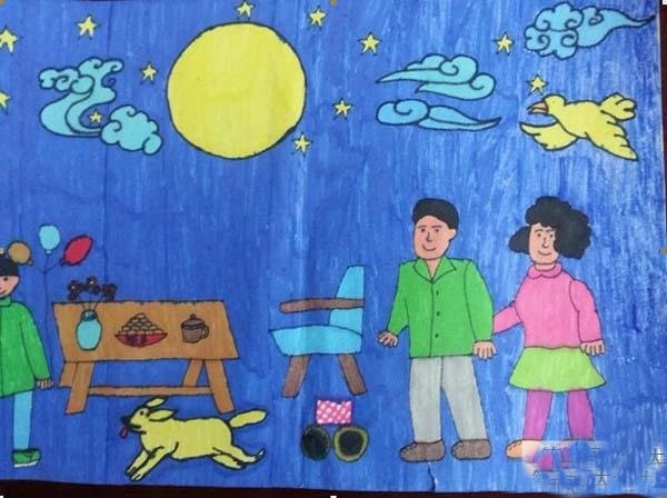 小学生中秋节儿童画绘画作品欣赏
