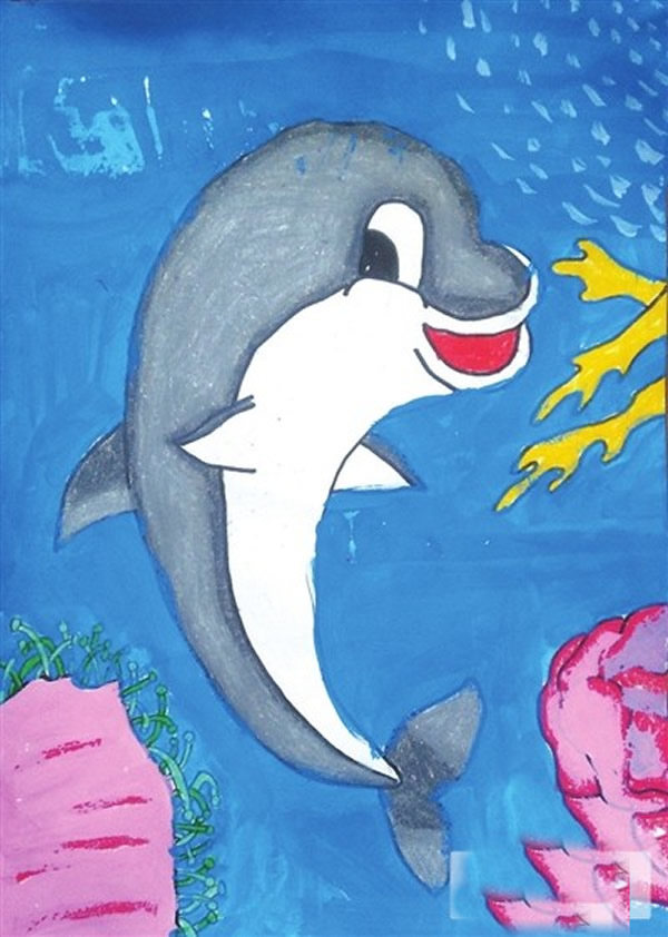 海底世界儿童画小海豚图片