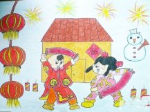 贴春联的获奖儿童画