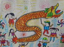 欢庆元旦舞龙儿童画