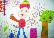 过年儿童放鞭炮儿童画