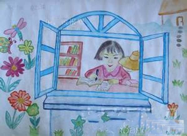 以教师节为主题的画 老师批改作业儿童画