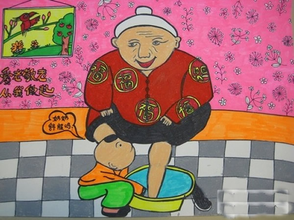 重阳节题材儿童画作品 爱老敬老从我做起