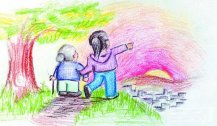 儿童画重阳节登高