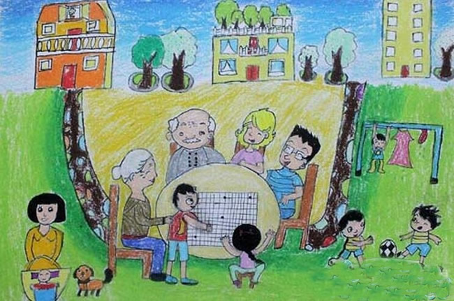 关于重阳节尊老敬老儿童画作品_祖孙情深