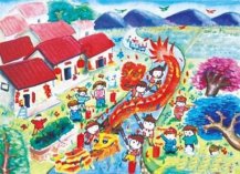 优秀春节主题儿童画水彩画