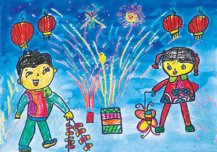 过年儿童放鞭炮儿童画