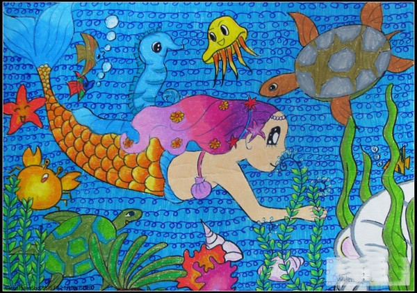 最简单画的美人鱼要可爱的:海底世界美人鱼