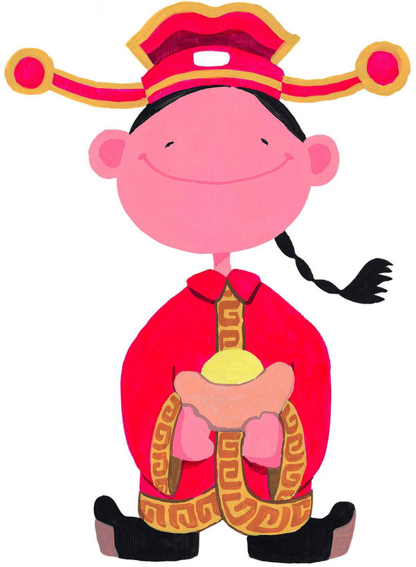 儿童画新年主题:财神到