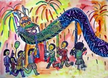 关于舞龙的图片水彩画