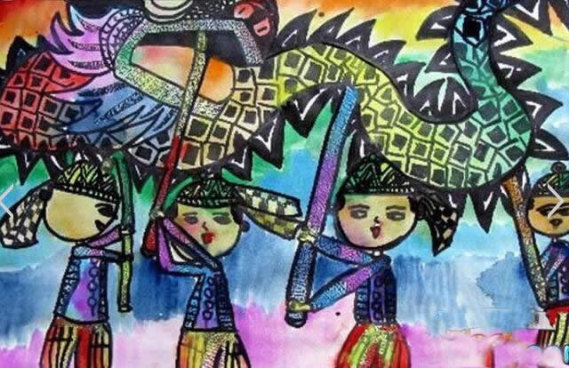 欢庆元旦舞龙儿童画_关于元旦的画/水彩画图片