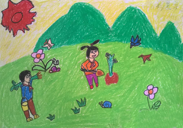 大家一起来植树儿童画_植树节儿童画/油画棒画图片