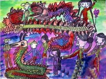 舞龙舞狮儿童画优秀作品