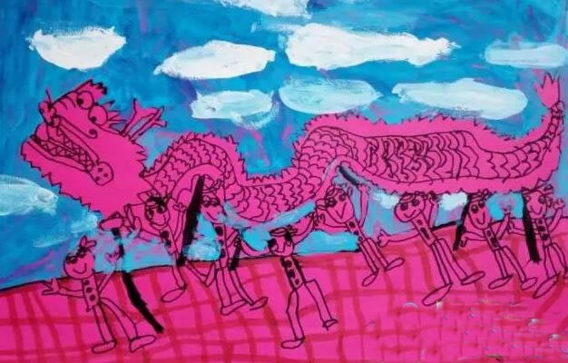 儿童画动物舞龙图片 有关欢度春节的儿童画