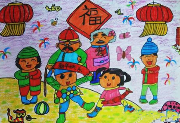 有关欢度春节的图片儿童画大全