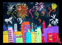 新年的烟花儿童蜡笔画作品