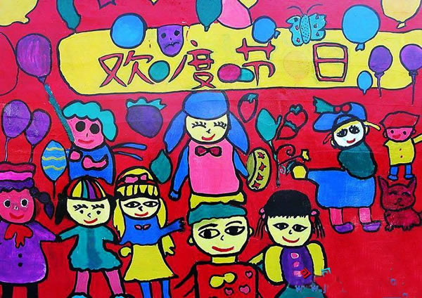 小学生欢庆元旦迎新春的儿童画作品欣赏