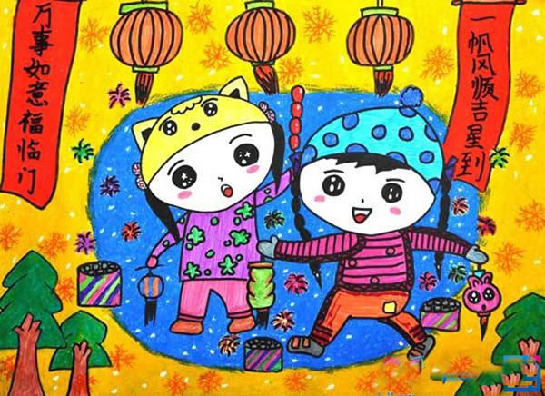 优秀的2018狗年喜迎新年儿童画作品