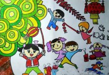 过新年放鞭炮儿童画