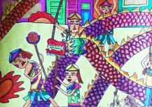 过新年舞龙儿童画优秀作品