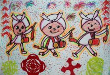 迎新年打腰鼓儿童画