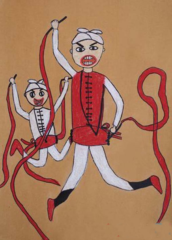 庆新年陕北安塞打腰鼓儿童画作品欣赏