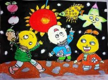 小学生元宵节看花灯儿童画