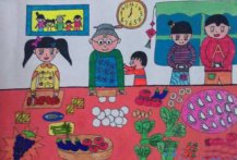 过年一家人包饺子儿童画