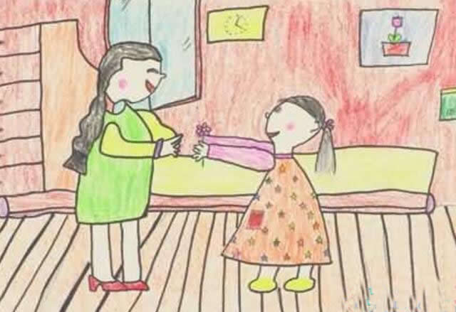 简单好看的小学生母亲节儿童画作品欣赏 - 给妈妈送花
