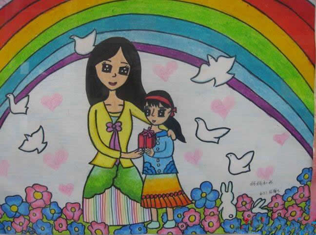 母亲节为主题的儿童画优秀作品 - 我给妈妈送礼物