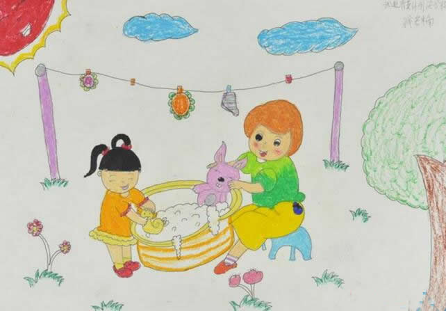 有关感恩母亲节题材儿童画作品 - 我帮妈妈做家务